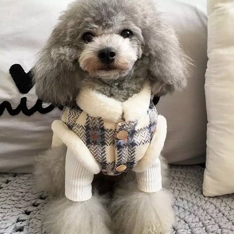 Plaid Furry Dog Jacket Harness