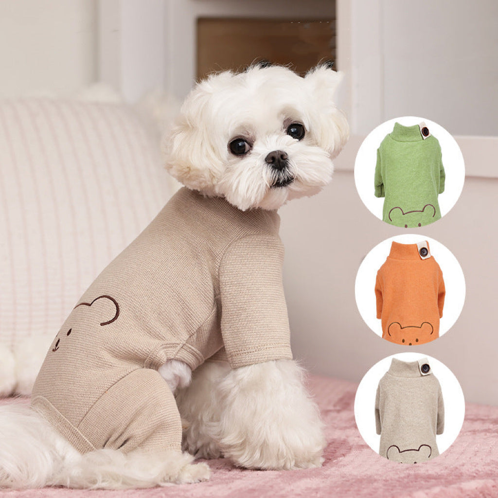 Bear Printed Buttoned Dog Jumpsuits