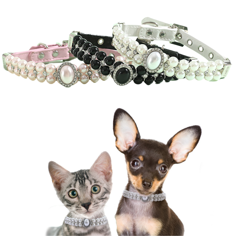 Jeweled Pearl Decor Dog Collar&Leash