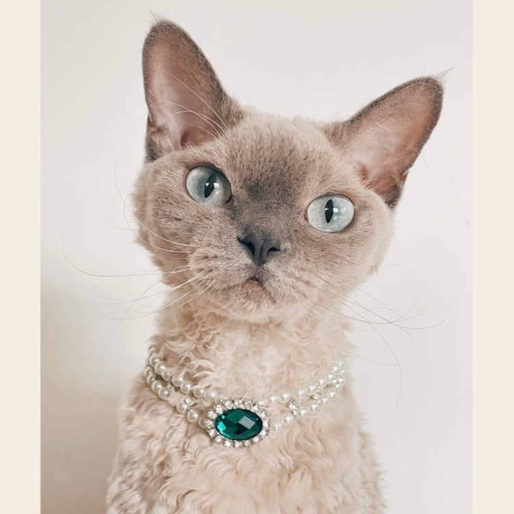 Rhinestone Pearl Design Pet Necklace