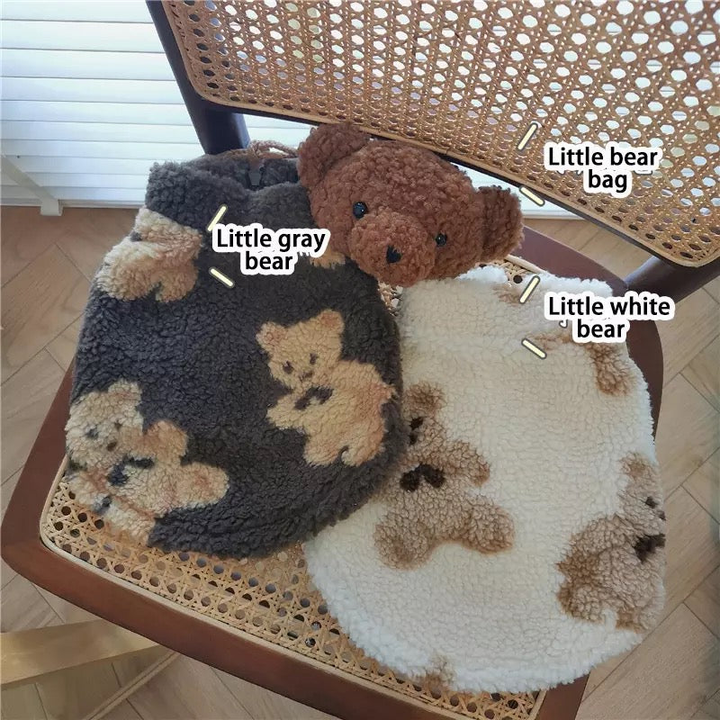 Fleece Bear Pattern Puppy Vest&Bag