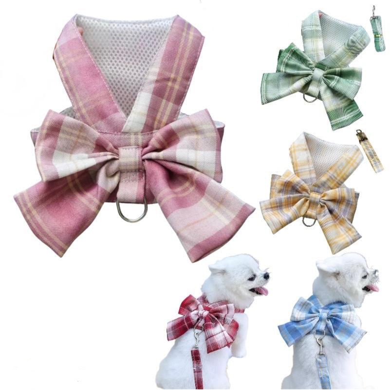 Plaid Pattern Bowknot Dog Harness