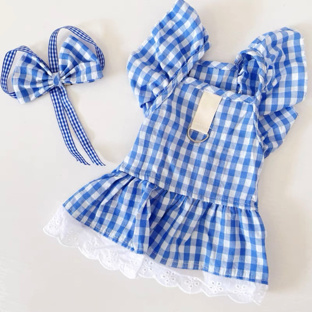 Plaid Printed Dog Cat Dress With Bow