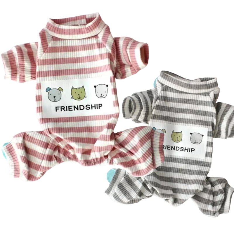 Printed Striped Cotton Dog Pajamas