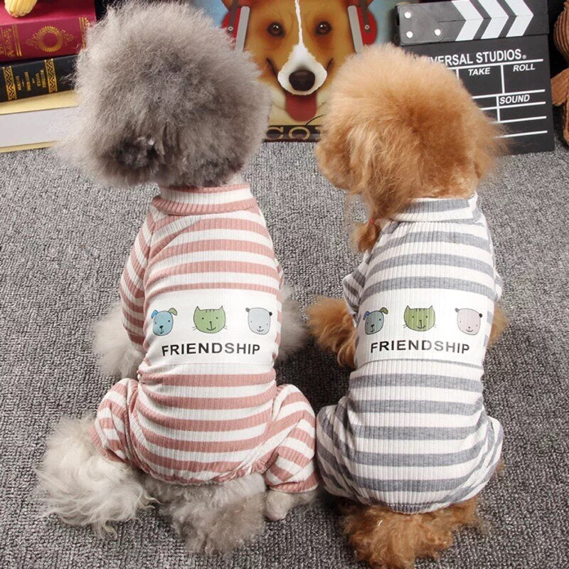 Printed Striped Cotton Dog Pajamas