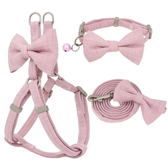 Bowknot Dog Harness Leash Collar Set