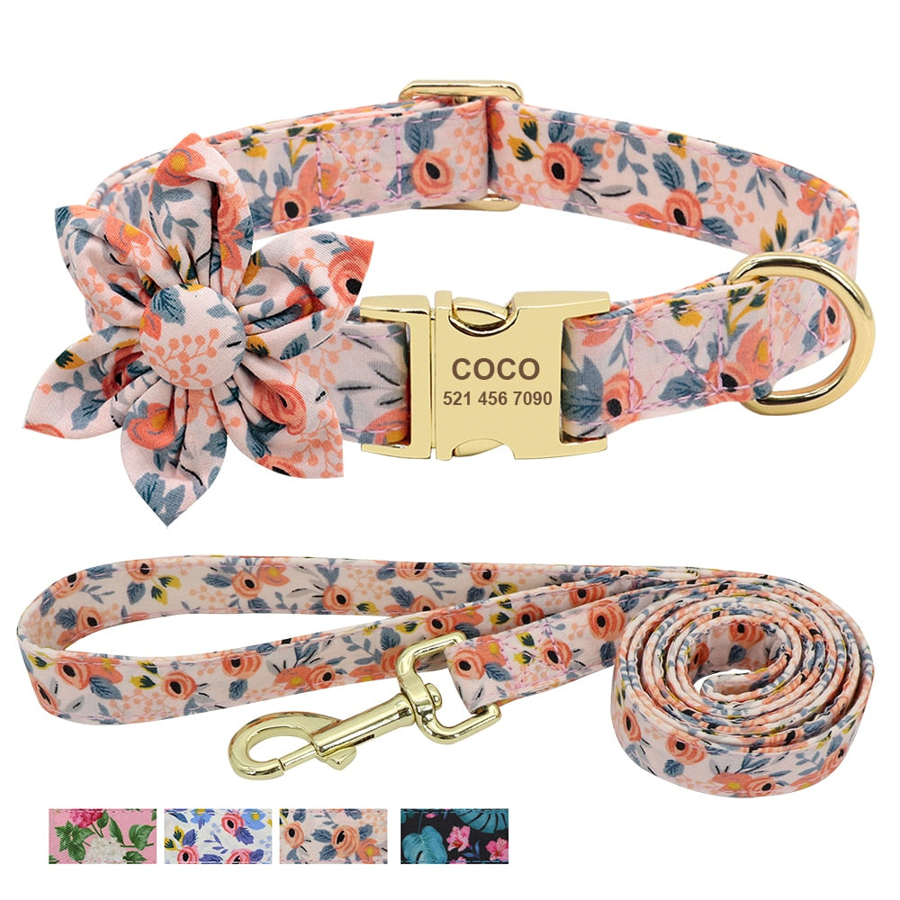 Personalized Engraved Dog Collar With Leash