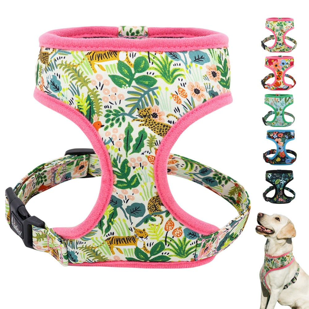 Floral Printed Adjustable Dog Harness