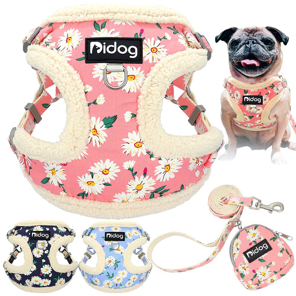 Floral Printed Soft Dog Harness Set