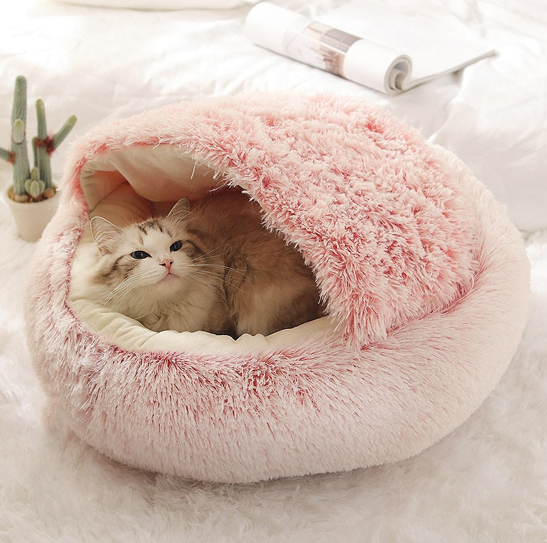 Round Plush Warm Dog Cat Bed House