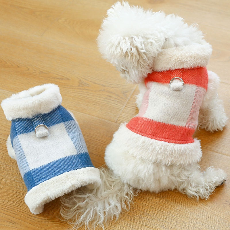 Plaid Warm Dog Cat Harness Coat