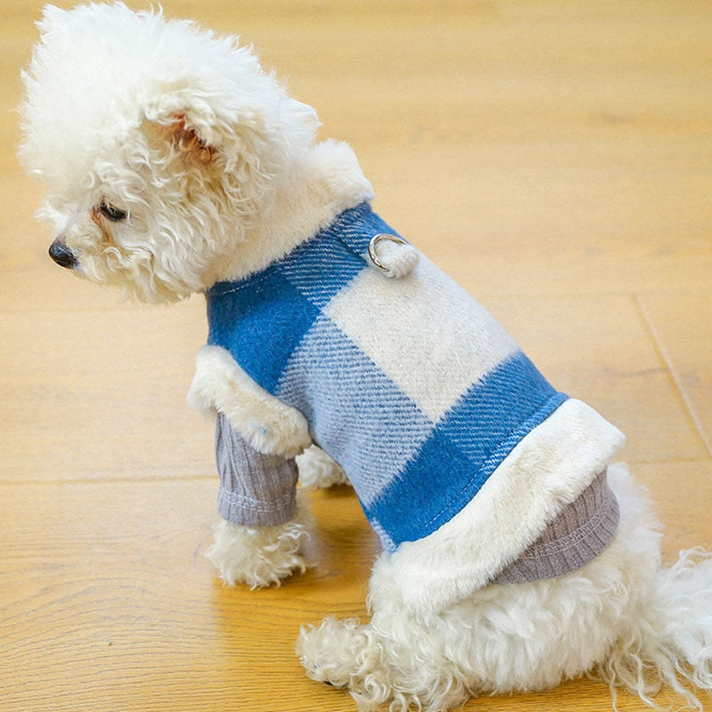 Plaid Warm Dog Cat Harness Coat