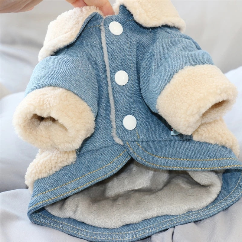 Furry Denim Dog Jacket Coat