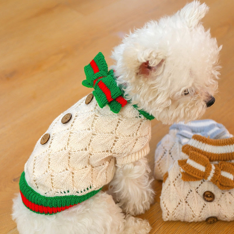 Sweet Bowknot Knitted Cat Dog Sweater