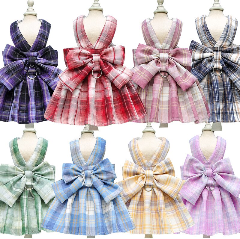 Plaid Pattern Dog Harness Dress