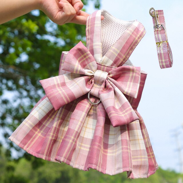 Plaid Pattern Dog Harness Dress