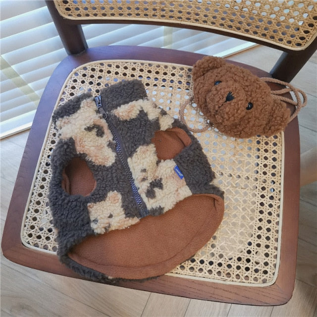 Fleece Bear Pattern Puppy Vest&Bag