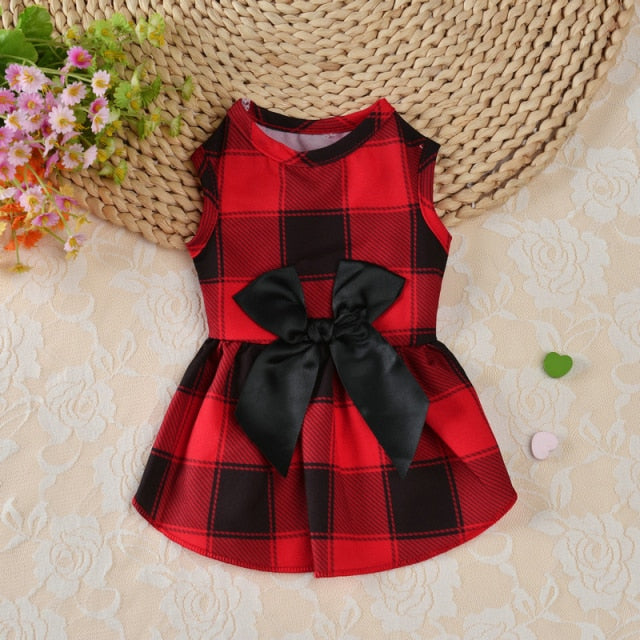 Plaid Print Bow Dog Cat Dresses