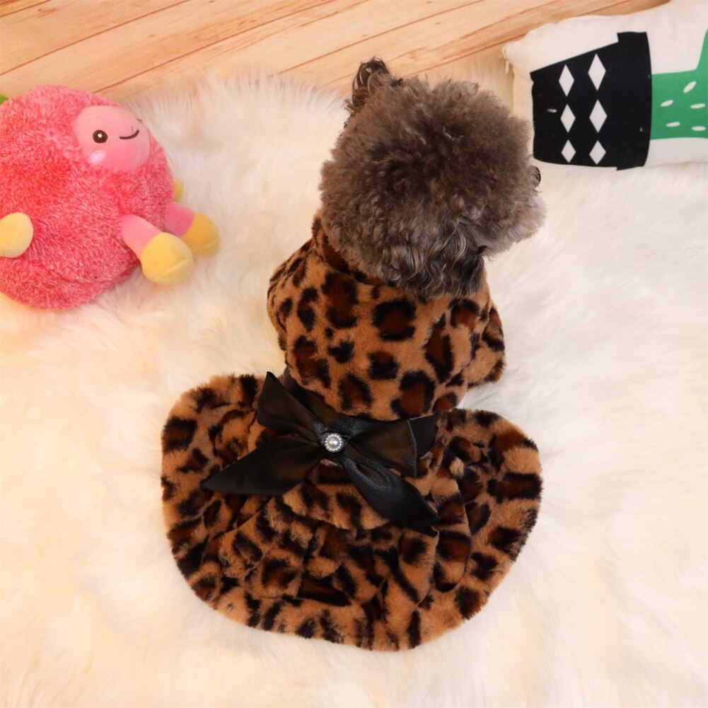 Printed Fleece Bowknot Puppy Coat