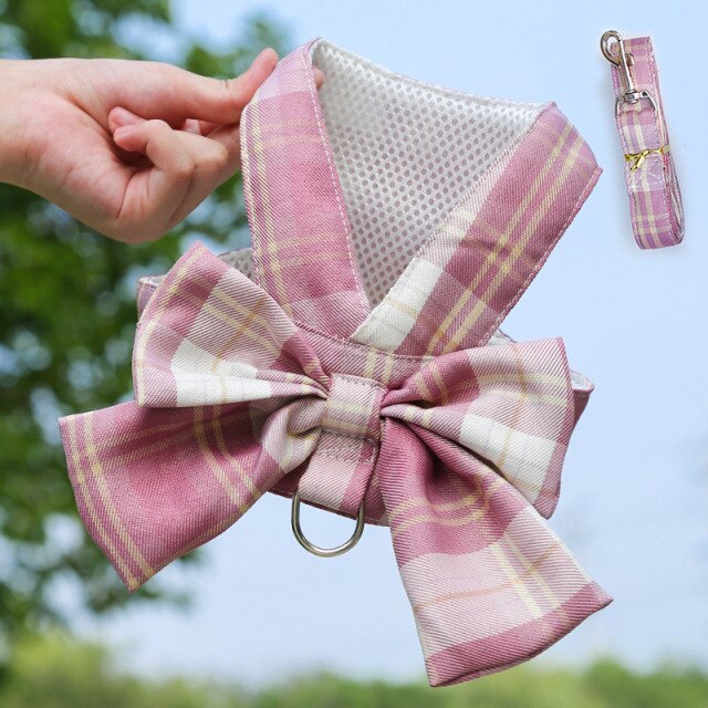 Plaid Pattern Bowknot Dog Harness