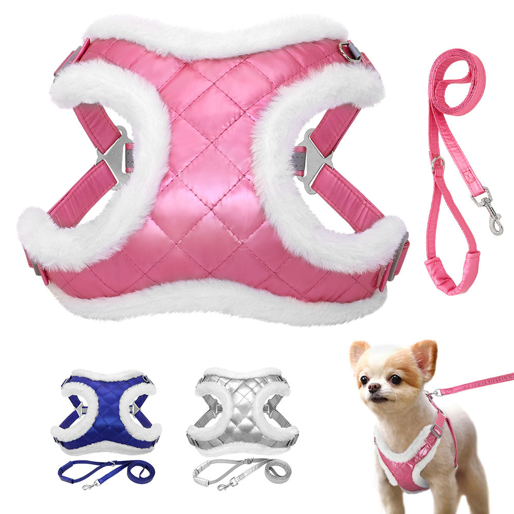 Winter Furry Dog Harness Leash Set