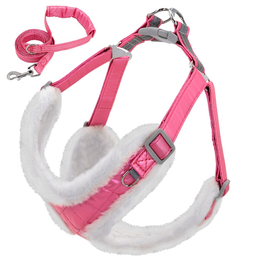 Winter Furry Dog Harness Leash Set