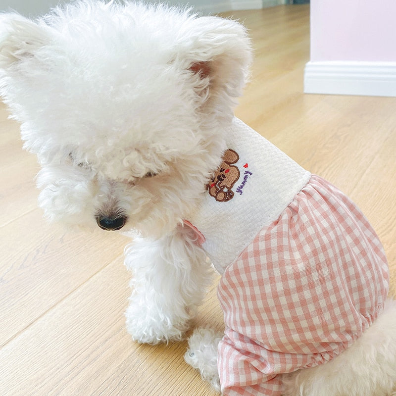 Plaid Bear Four-legged Dog Cat Clothes