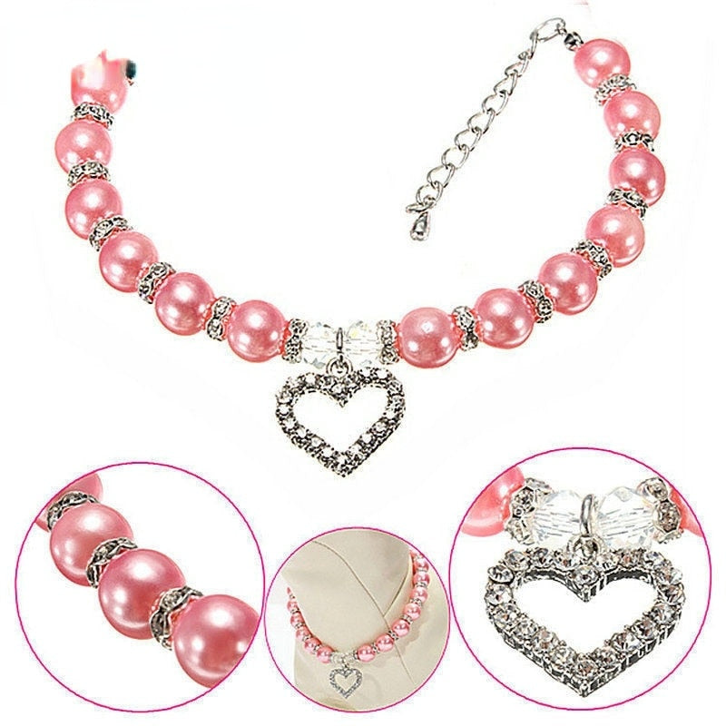 Rhinestone Pearl Dog Cat Collar Necklace